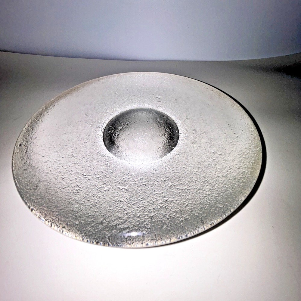 Vermeil Clear Bubble 7" Glass Disk Paperweight 1996 Signed, Candle Holder Heavy